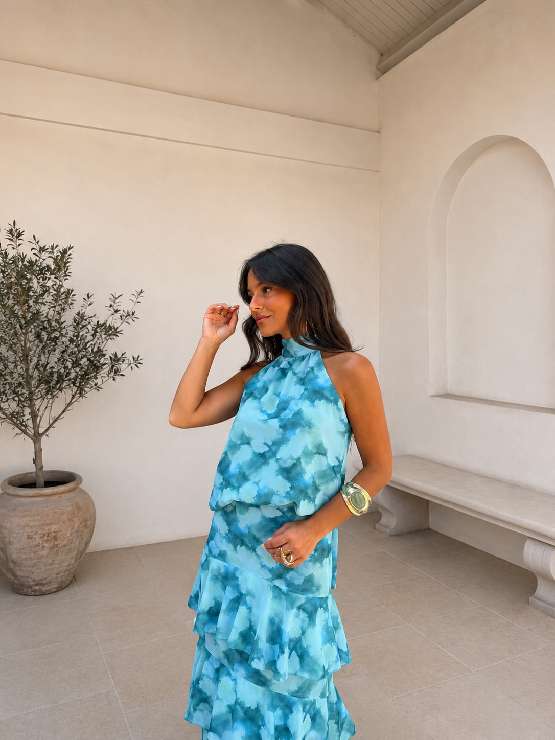 Conjunto de dos piezas con falda larga, Azul, quinta vista