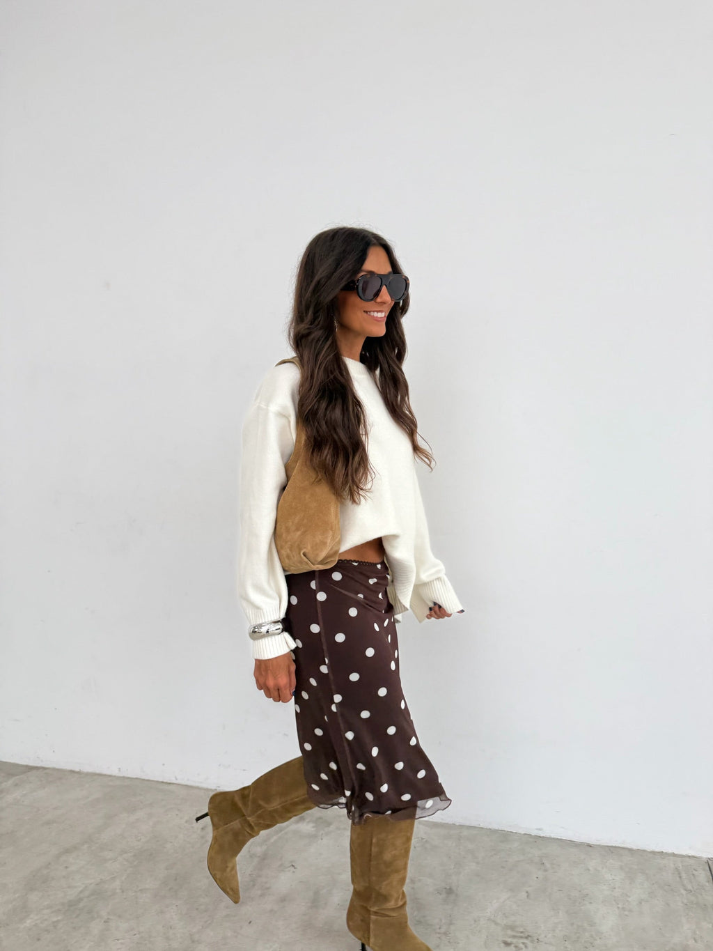 Falda midi de malla con lunares, Café, segunda vista