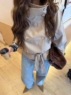 Gabardina corta con cuello mao, Beige, séptima vista