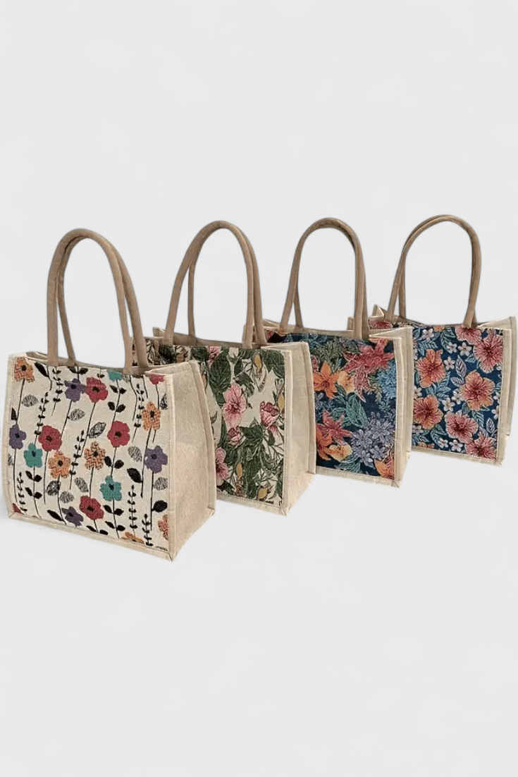Bolsa de yute con estampado floral, vista 10