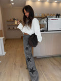 Jeans con estrellas bordadas, Gris, vista frontal