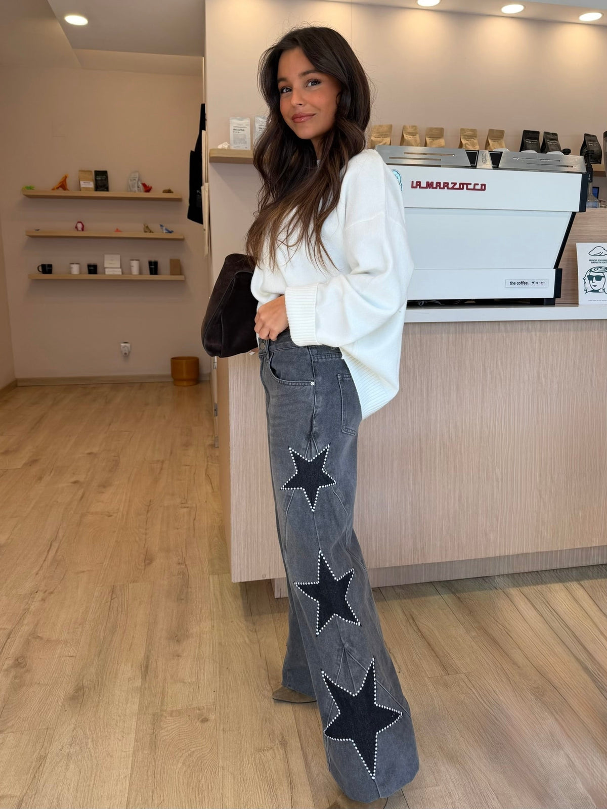 Jeans con estrellas bordadas, Gris, tercera vista