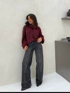 Jeans de pierna ancha con estoperoles, Gris, vista frontal