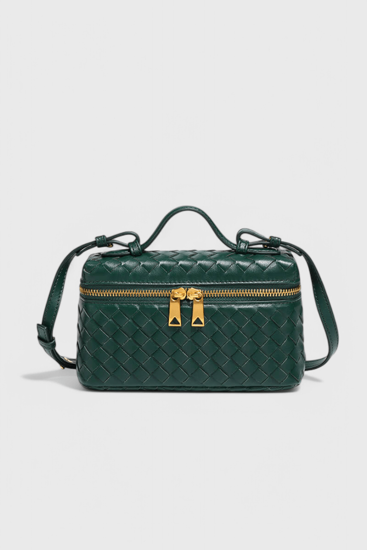 Mini bolsa cofre tejida con detalles dorados, vista 7