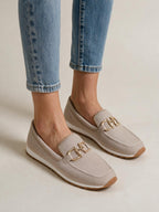 Mocasines con inserto de tul, color beige, segunda vista