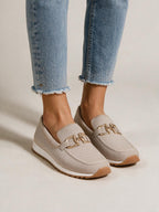 Mocasines con inserto de tul, color beige, tercera vista