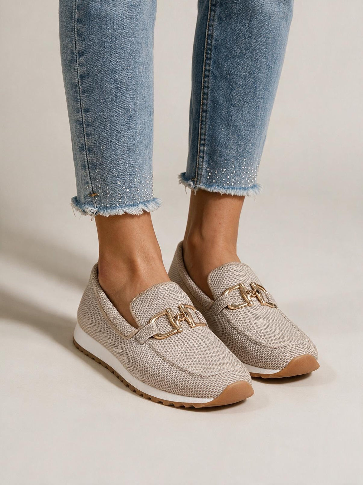 Mocasines con inserto de tul, color beige, tercera vista