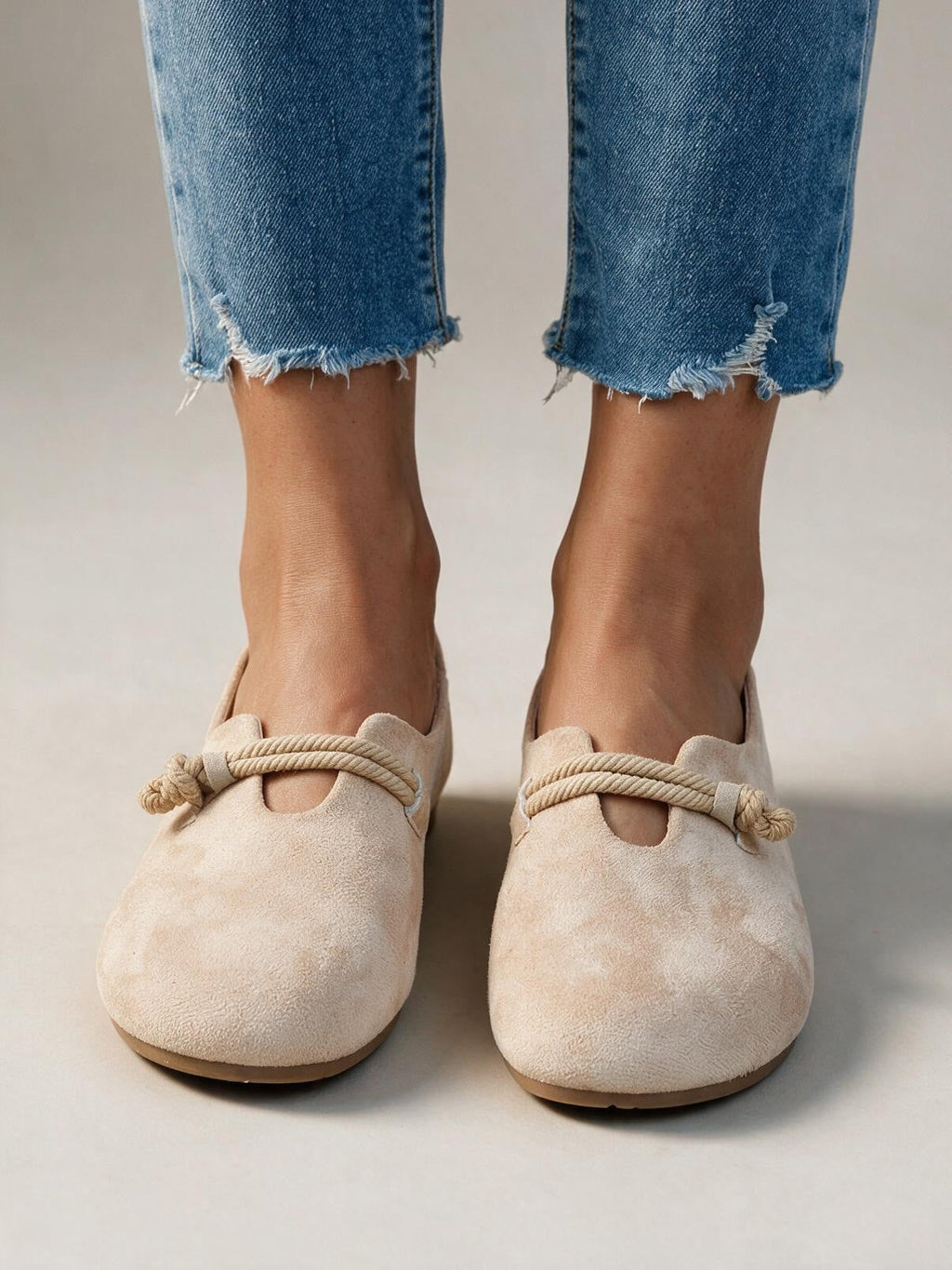 Mocasines con agujetas, color beige, tercera vista