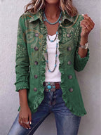 Maricruz | chamarra verde paisley con olanes