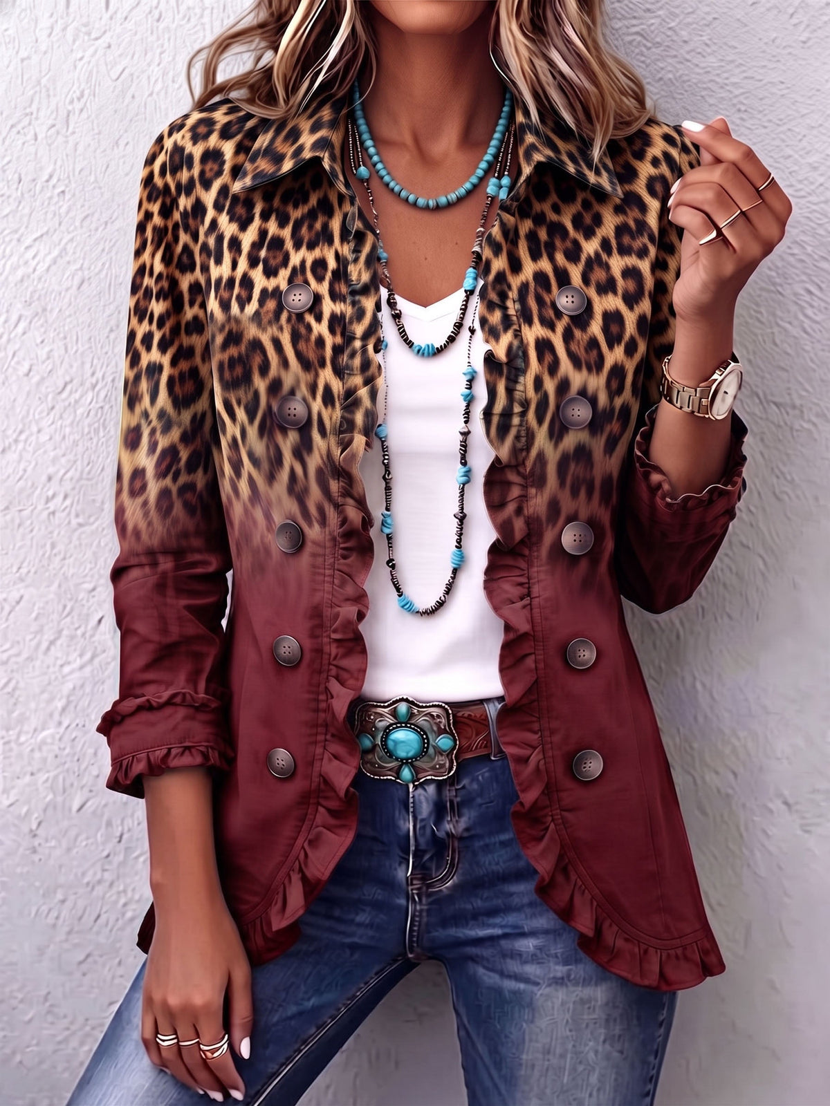 Hermelinda | saco de leopardo degradado con olanes