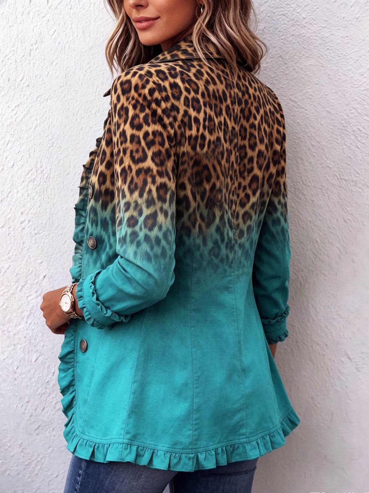 Romina | chamarra de leopardo degradado con olanes