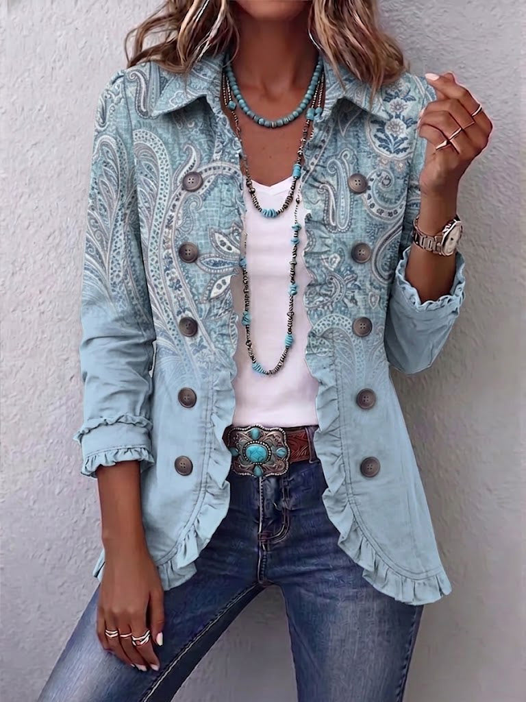 Cordelia | chamarra azul cielo paisley con olanes