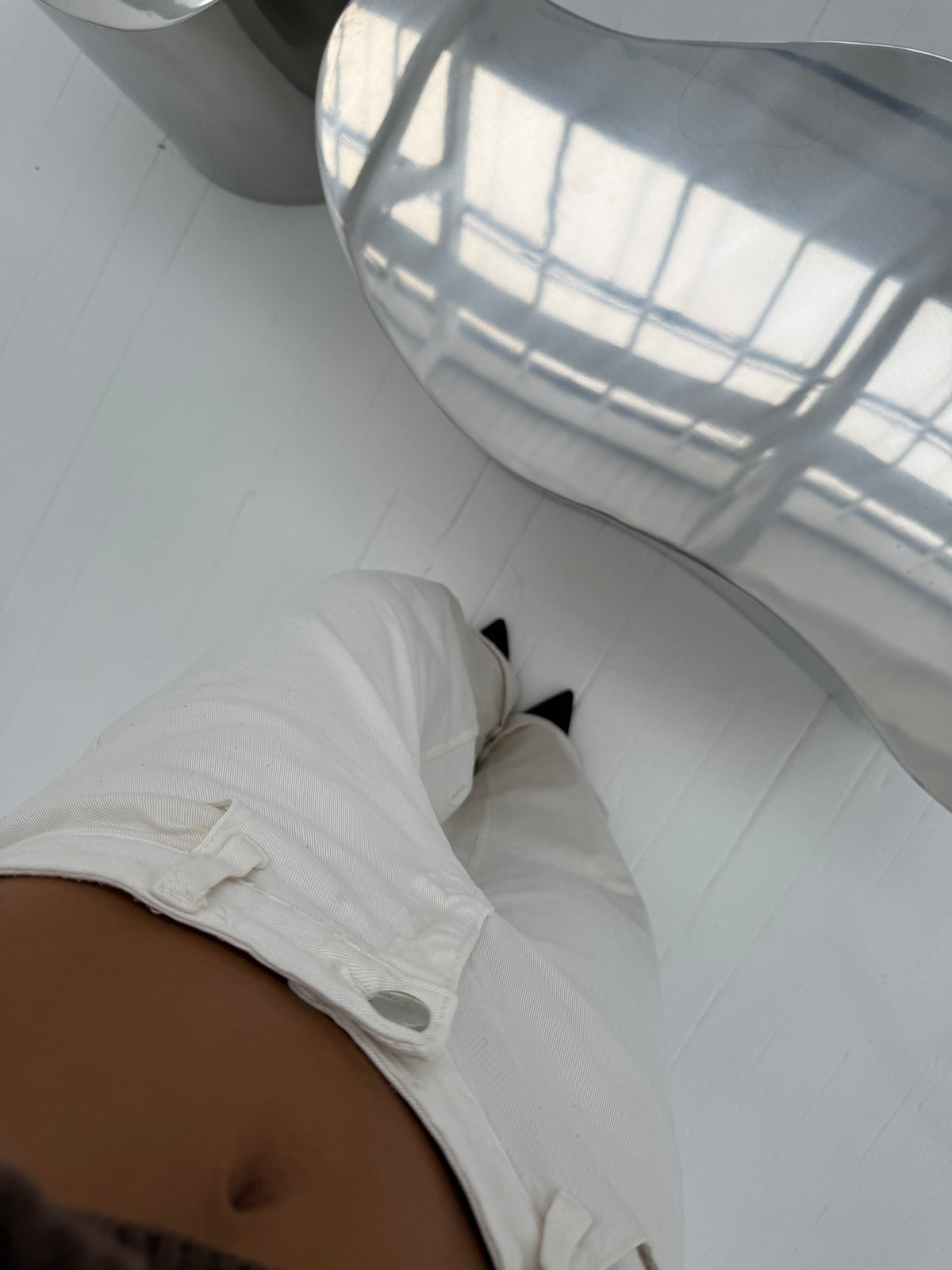 Pantalón con estampado de lunares, Blanco, séptima vista