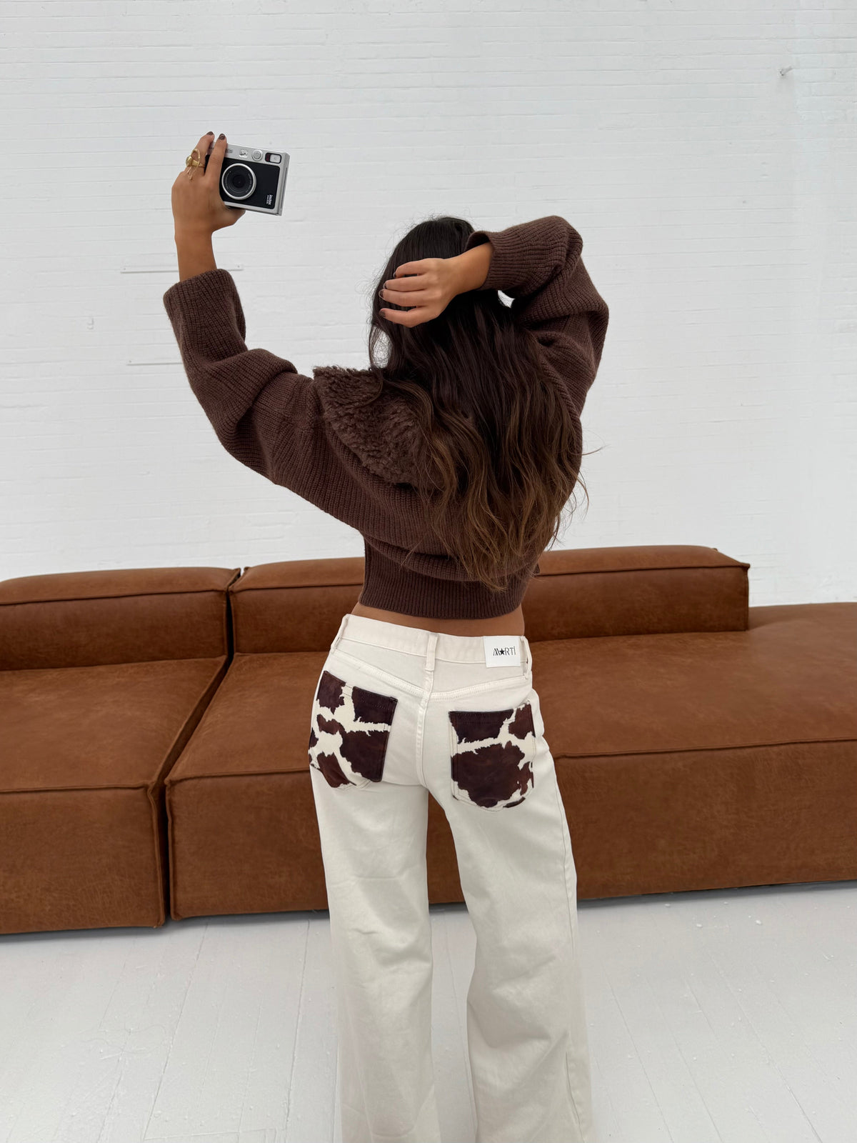 Pantalón con estampado de lunares, Blanco, octava vista