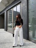 Pantalón palazzo de lino, color blanco, vista frontal (2)