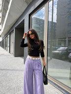 Pantalón palazzo de lino, color lila, vista frontal
