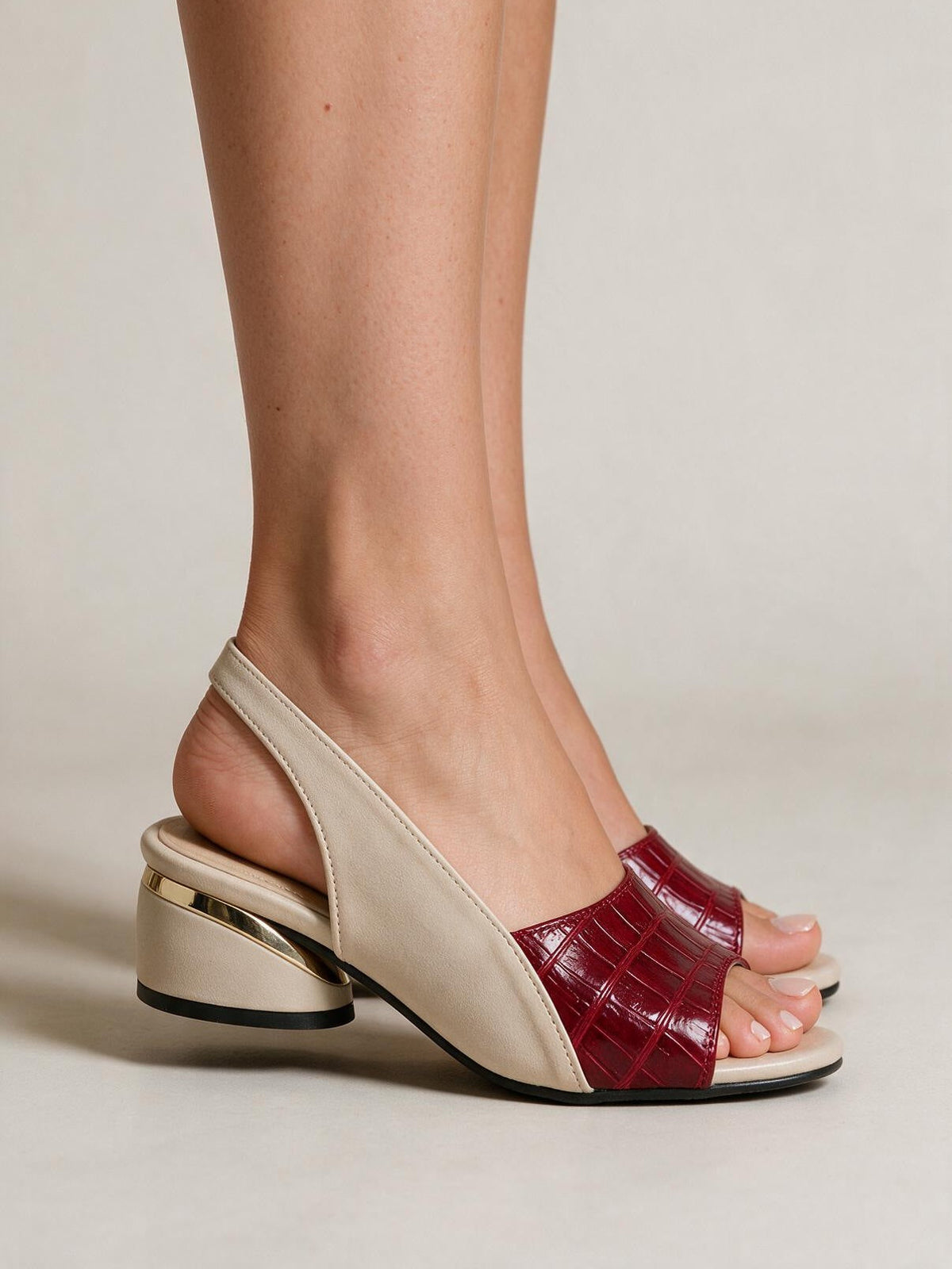 Sandalias de tacón elegantes de línea fina, color rojo, segunda vista