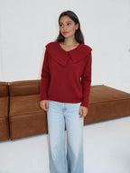 Suéter abrigador con cuello tortuga amplio, color rojo, vista frontal