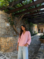 Suéter amplio con escote en V, color rosa, tercera vista