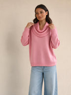 Suéter con cuello drapeado, color rosa, vista frontal