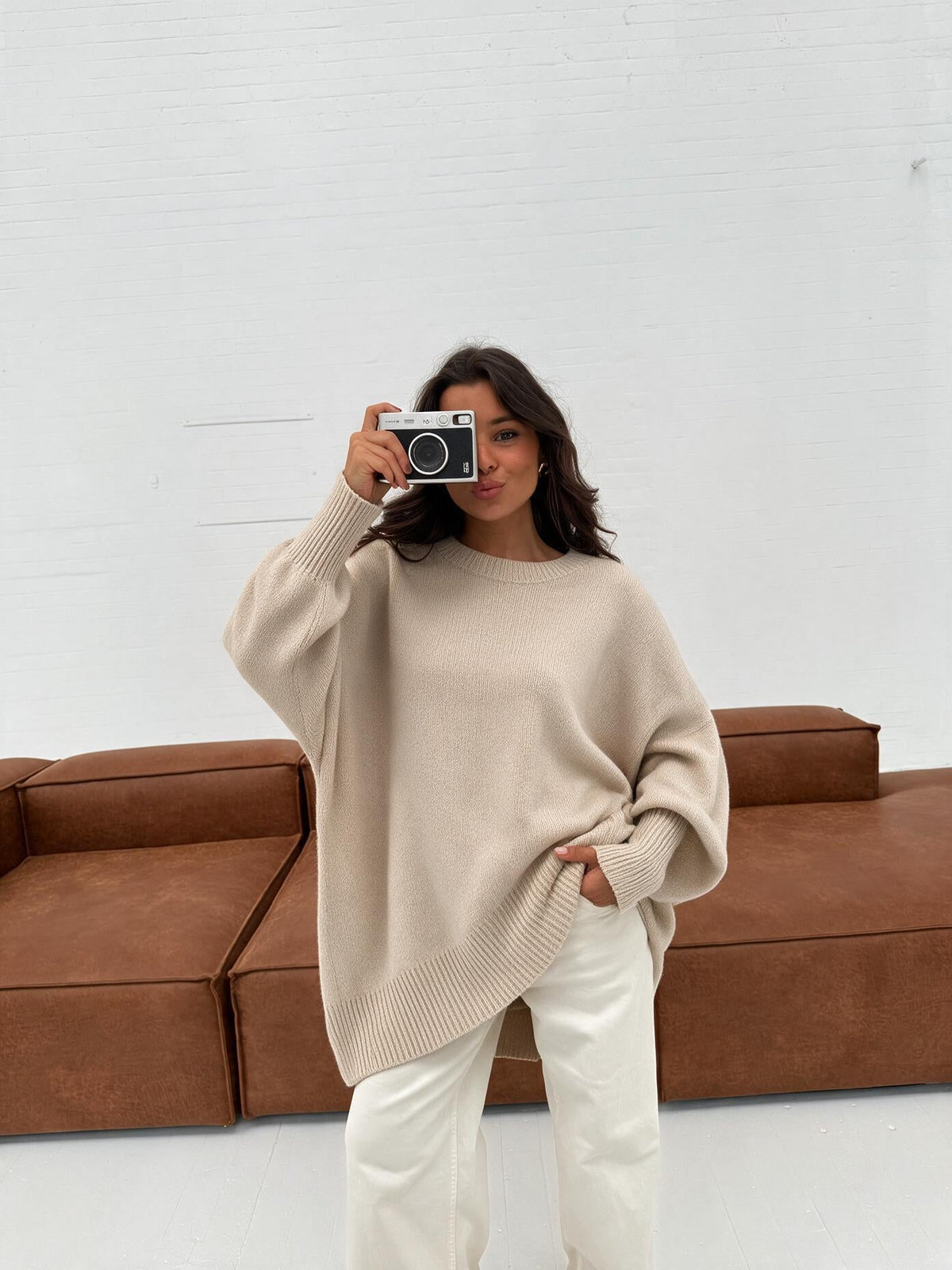 Suéter de mezcla de lana, color beige, vista frontal