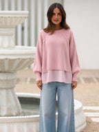 Suéter efecto dos piezas, color rosa, vista frontal
