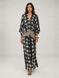 Vestido largo Talavera con estampado de mosaico, negro con beige, vista frontal