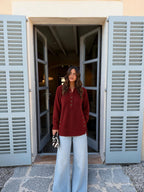 Túnica con cuello henley, color vino, vista frontal