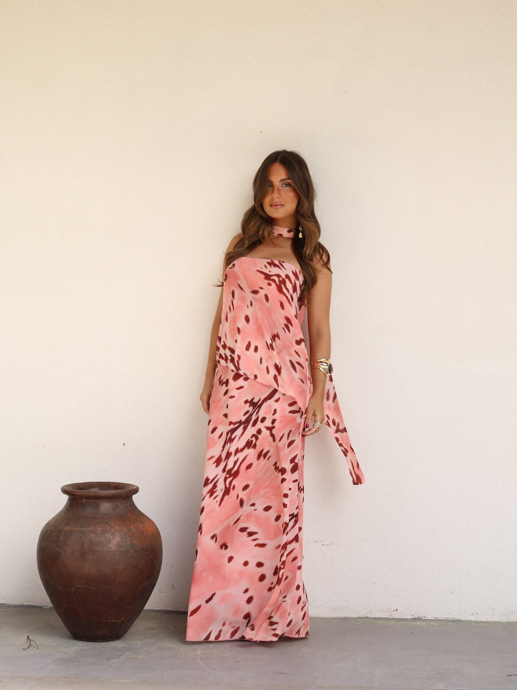 Vestido bustier estampado, Rosa y vino, vista frontal