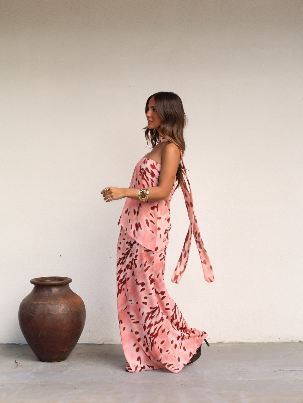Vestido bustier estampado, Rosa y vino, segunda vista