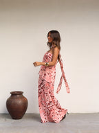Vestido bustier estampado, Rosa y vino, segunda vista