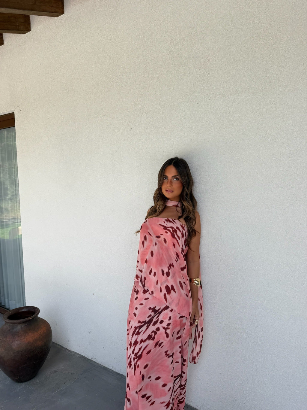 Vestido bustier estampado, Rosa y vino, tercera vista