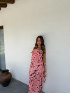 Vestido bustier estampado, Rosa y vino, tercera vista