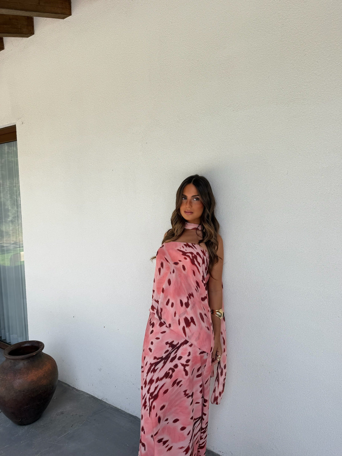 Vestido bustier estampado, Rosa y vino, tercera vista