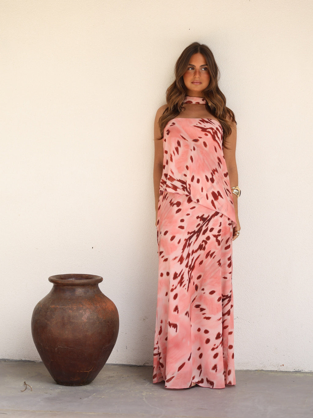 Vestido bustier estampado, Rosa y vino, cuarta vista