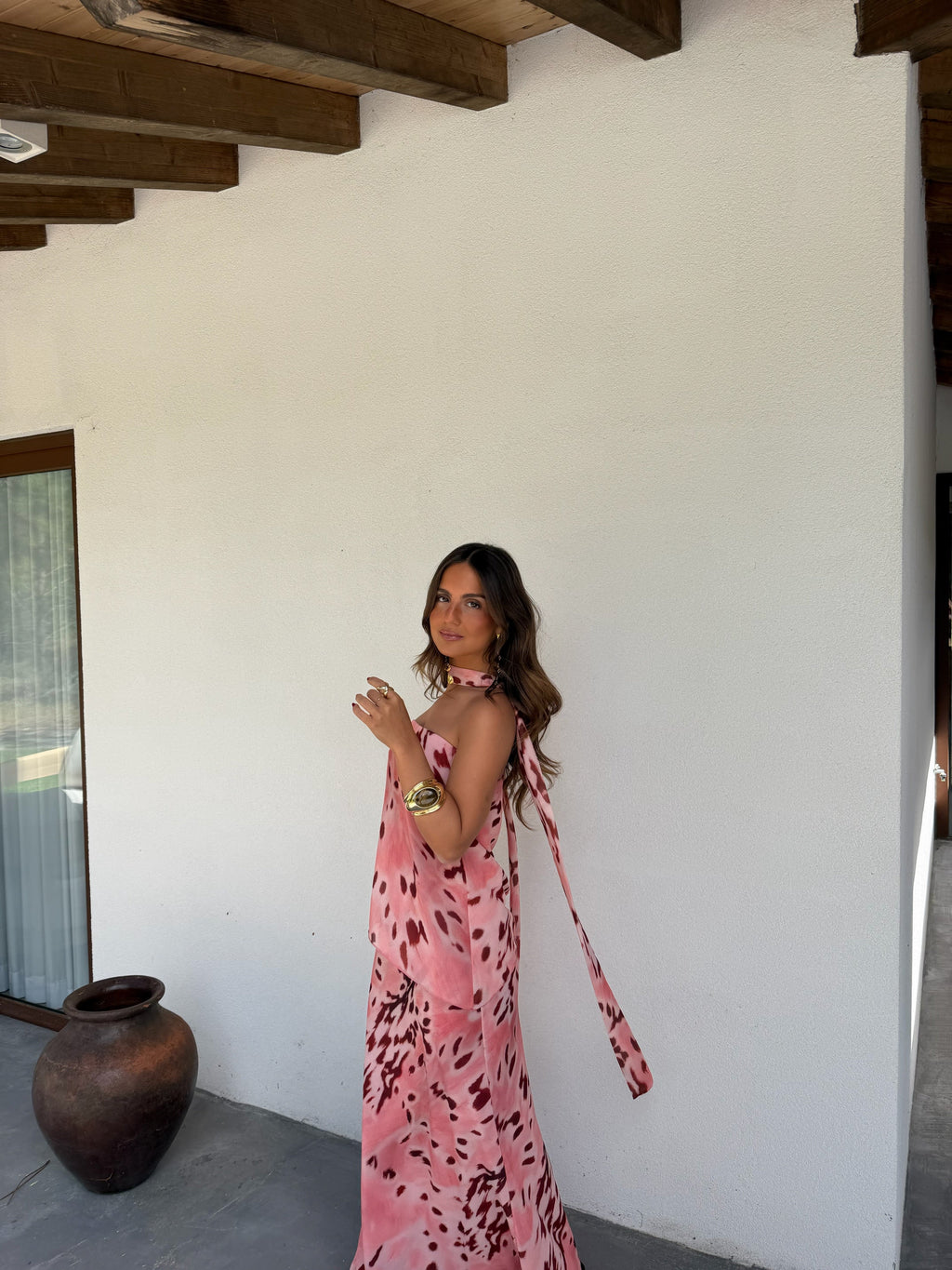 Vestido bustier estampado, Rosa y vino, quinta vista