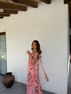 Vestido bustier estampado, Rosa y vino, quinta vista