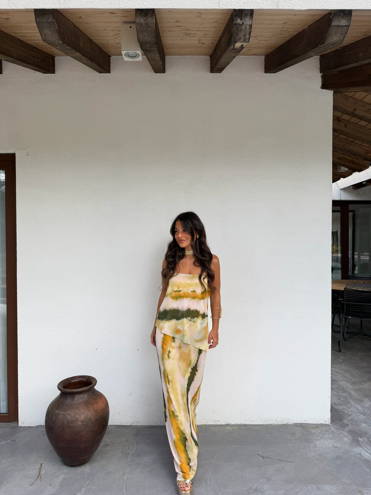 Vestido bustier estampado, Verde, tercera vista
