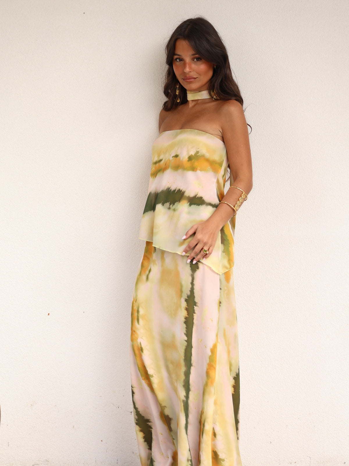 Vestido bustier estampado, Verde, cuarta vista