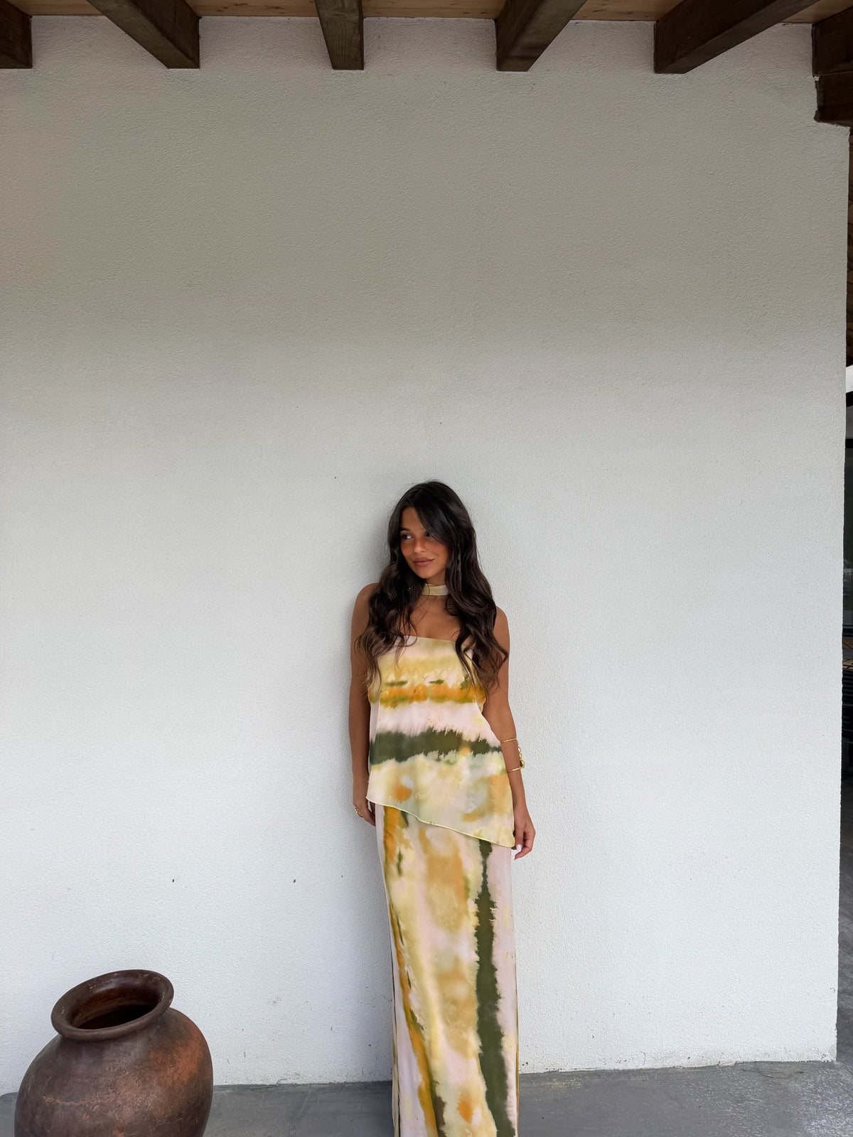 Vestido bustier estampado, Verde, quinta vista
