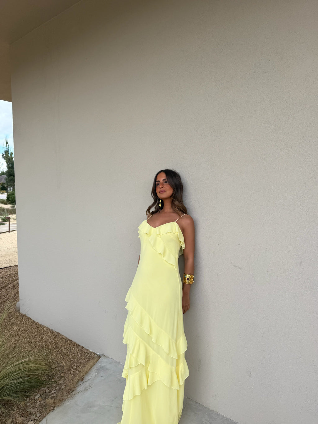 Vestido forrado, Amarillo, cuarta vista