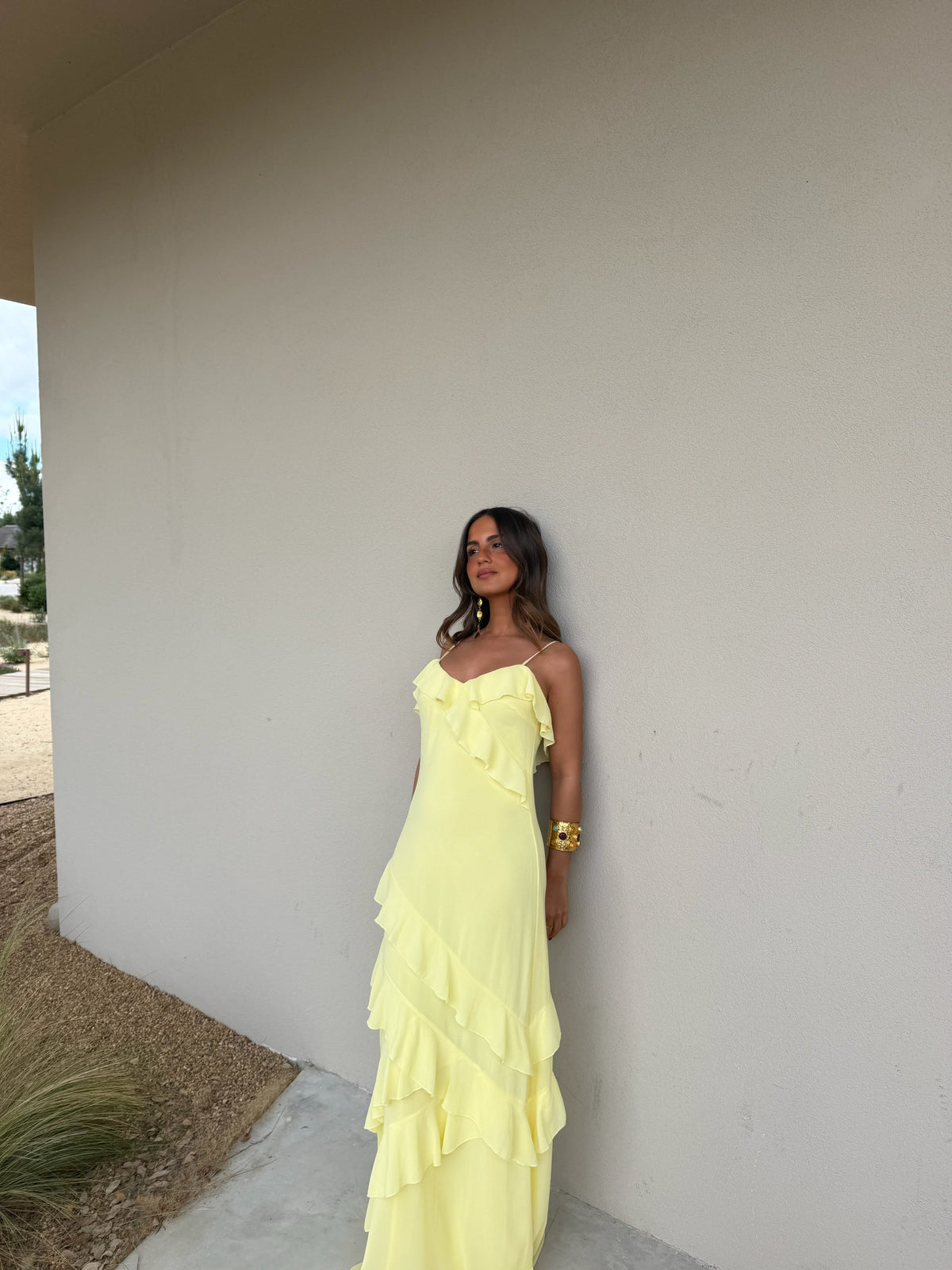 Vestido forrado, Amarillo, cuarta vista