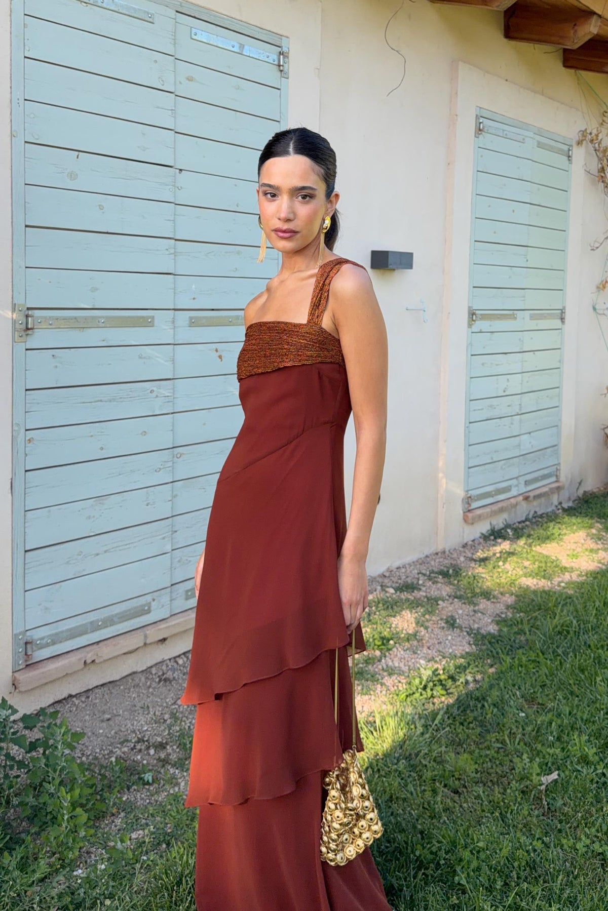 Antonella | vestido largo cobre