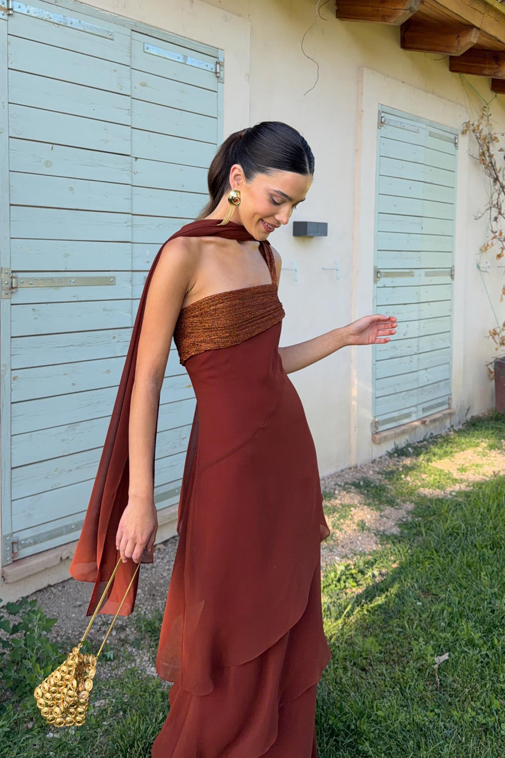 Antonella | vestido largo cobre