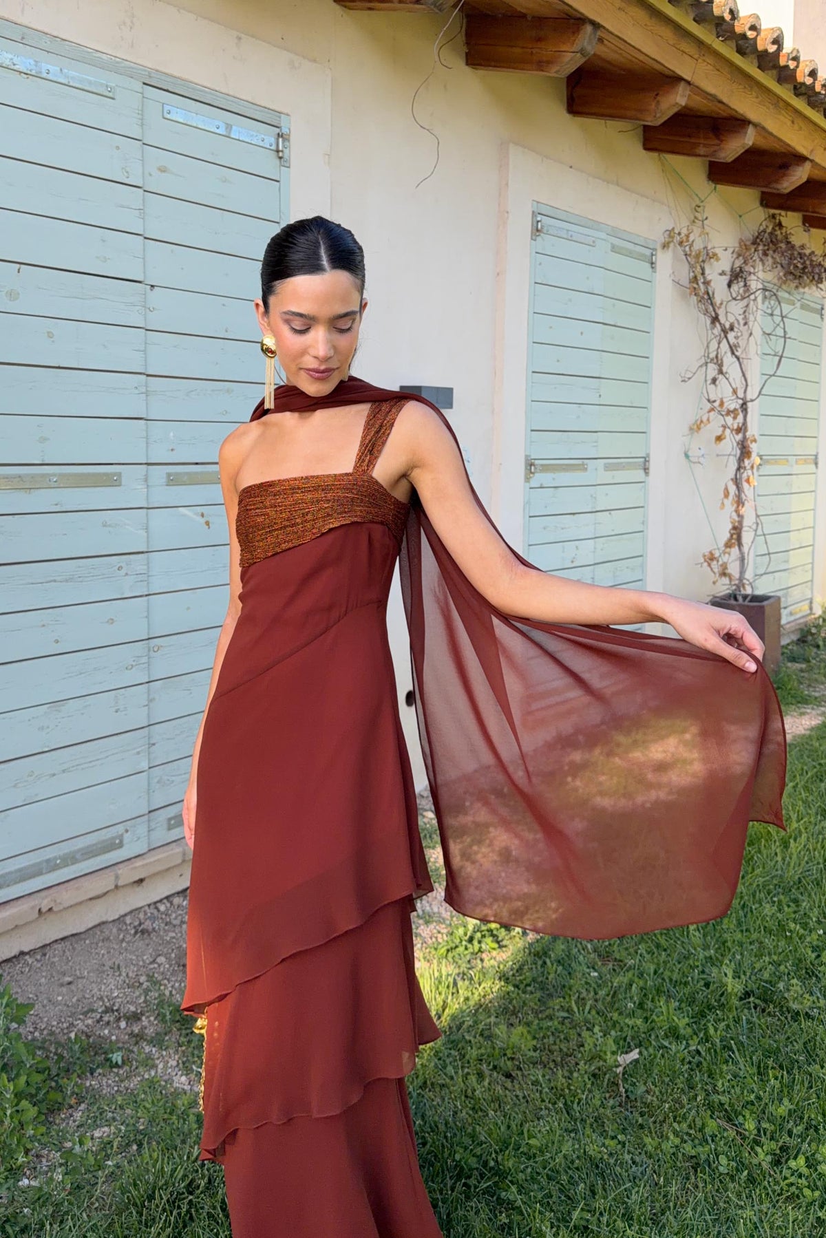 Antonella | vestido largo cobre
