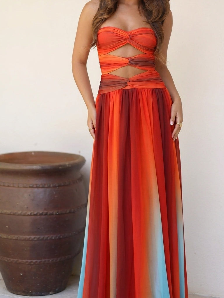 Vestido largo con estampado colorido, sexta vista