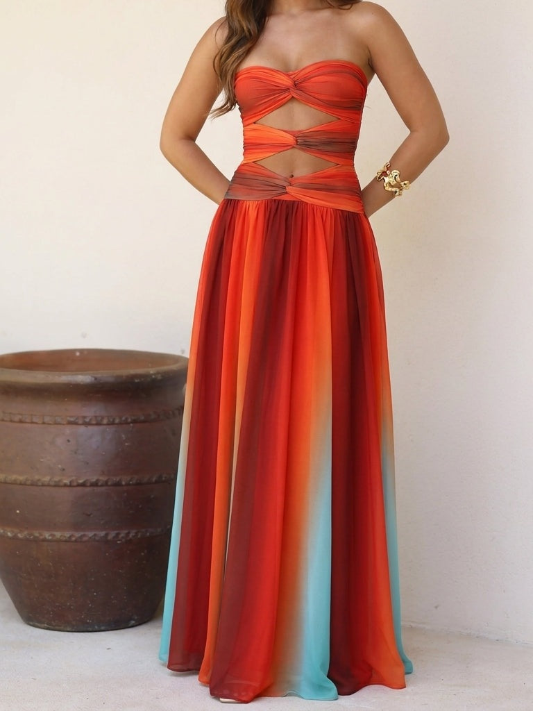 Vestido largo con estampado colorido, séptima vista