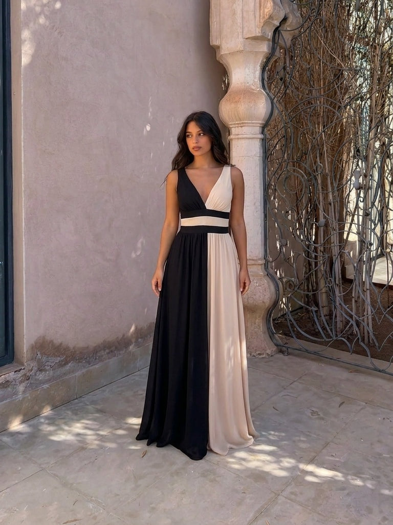 Vestido largo de corte fluido, sexta vista