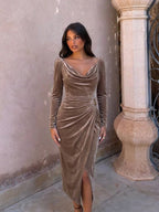 Vestido largo de corte limpio, quinta vista