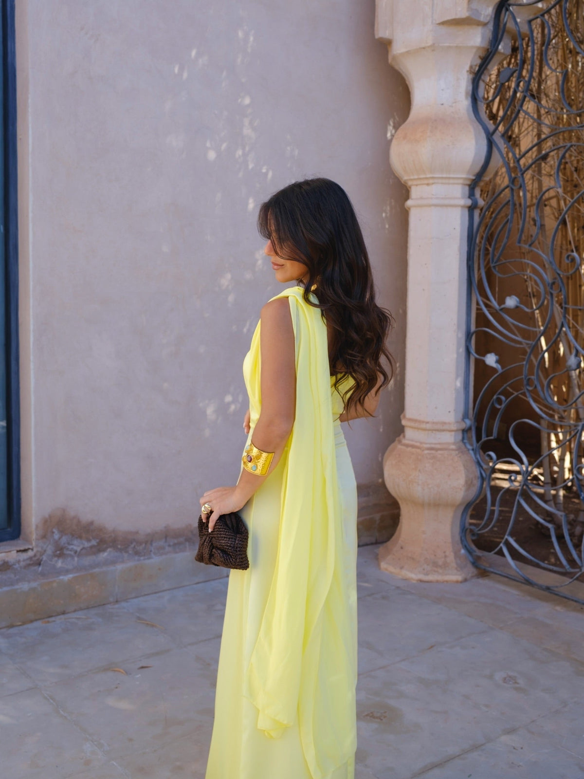 Vestido largo de línea fluida, Amarillo, vista 10